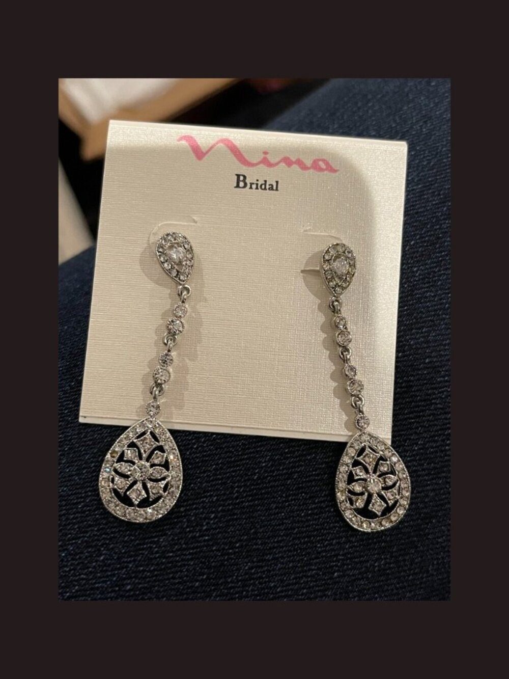 Nina MAEGAN Filigree Chandelier Earrings Sparkly Crystal Teardrop NEW Drop Long